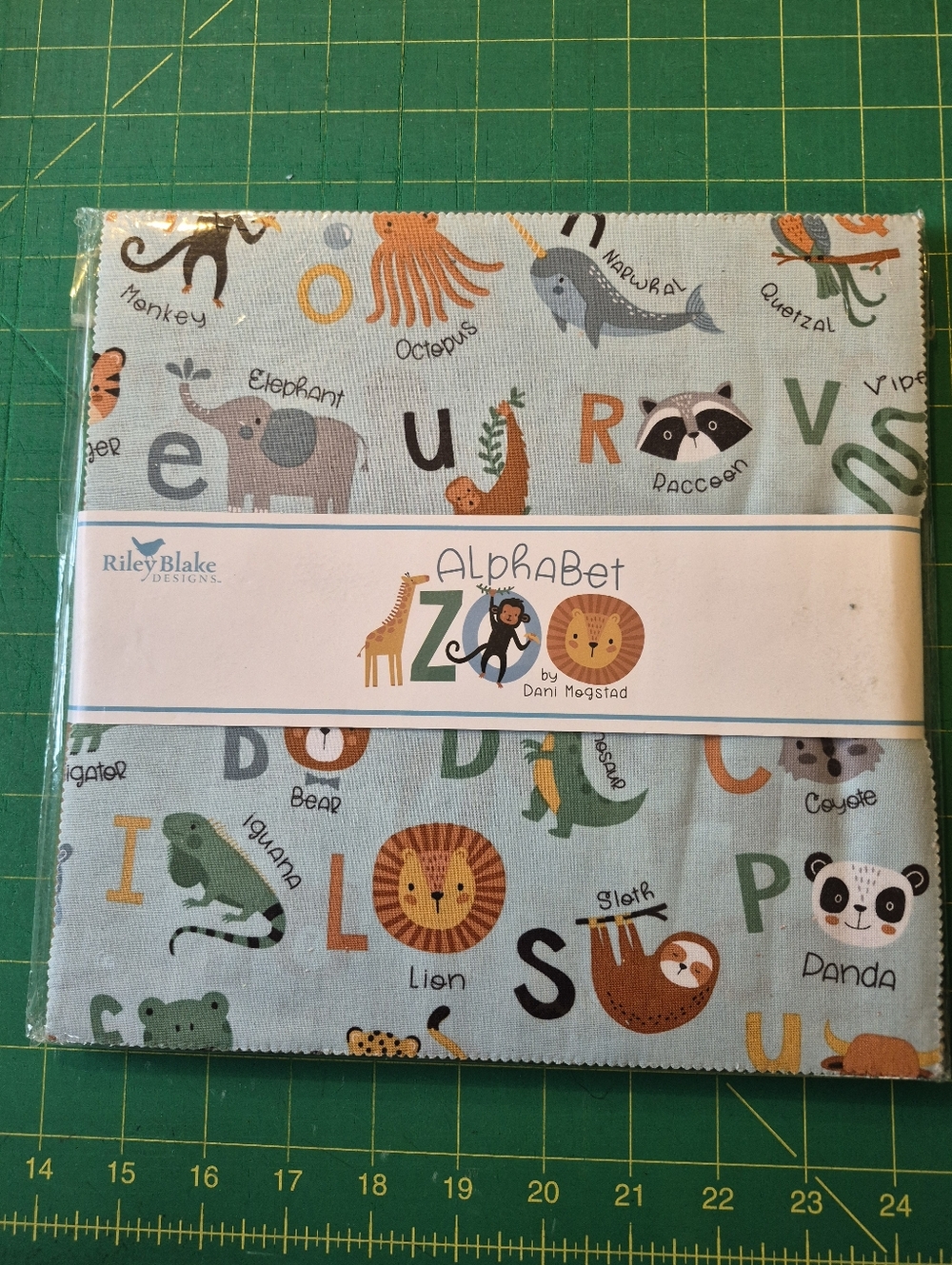 Riley Blake Designs "Alphabet Zoo" Animal Print Fabric Bundle - Light Blue.
